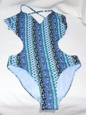 Xhiliration Blue Floral Monokini Size XL